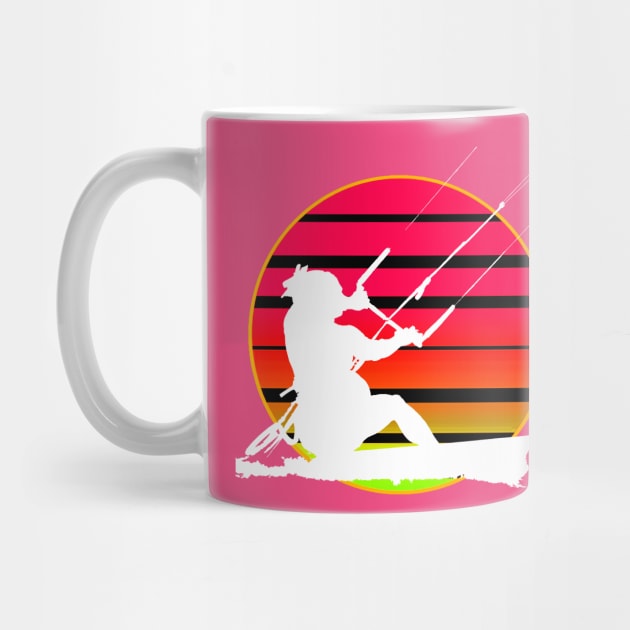 Retro Sunset KiteSurfer Riding A Wave White Silhouette by taiche